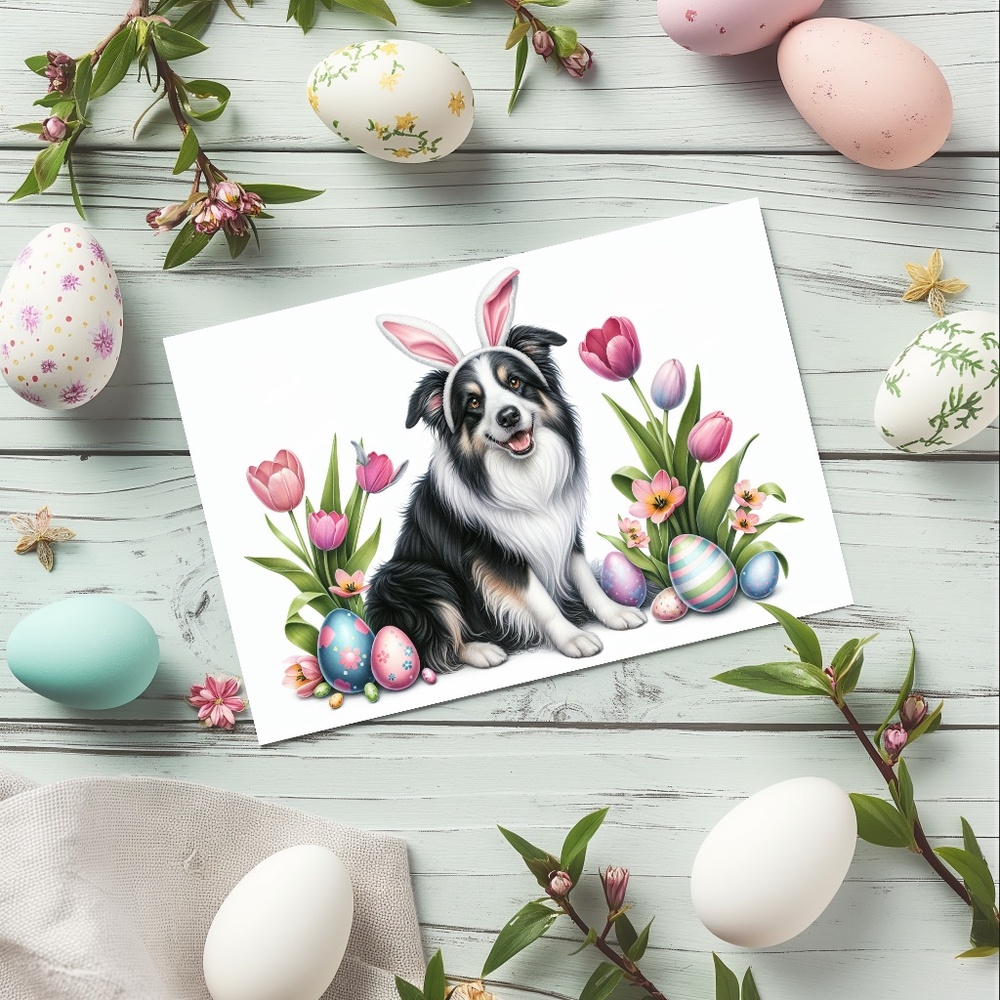 Border Collie Easter Cards, Blank Note Card Set